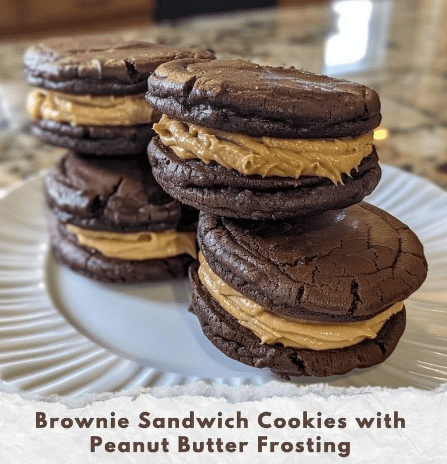 Brownie Sandwich Cookies With Peanut Butter Frosting