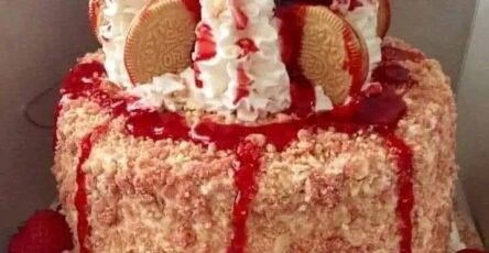 Homemade strawberry shortcake cheesecake cake