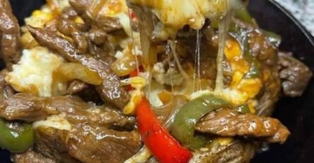Loaded pepper steak doubled bake baked potatoe