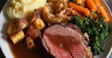 Classic roast beef dinner with all the fixings