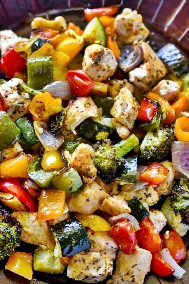 15 minute healthy roasted chicken and veggies so good!!!!