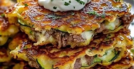 Zucchini pancakes stuffed with beef and cheddar