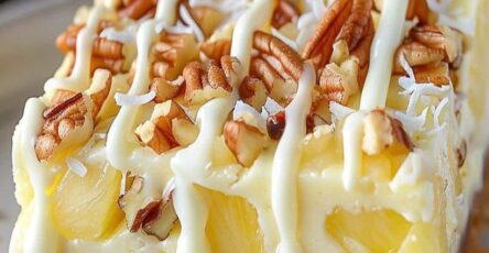 Heavenly Pineapple Coconut Pecan Cheesecake Bars