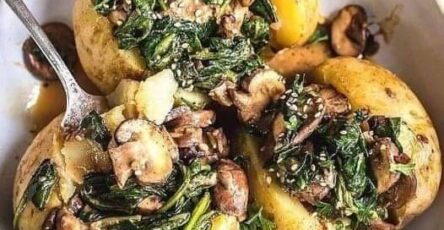 Stuffed baked potatoes with mushroom and spinach