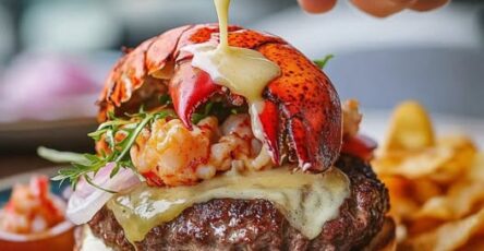 Surf and turf burger with butter poached lobster