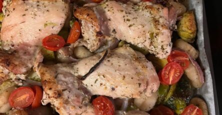 Sheet pan chicken with brussels sprouts and gnocchi