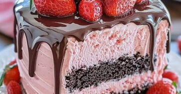 Decadent strawberry chocolate fantasy ice cream cake