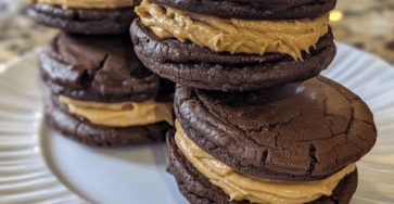 Brownie Sandwich Cookies With Peanut Butter Frosting