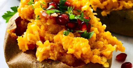 Apple And Bacon Stuffed Sweet Potatoes With Pomegranate