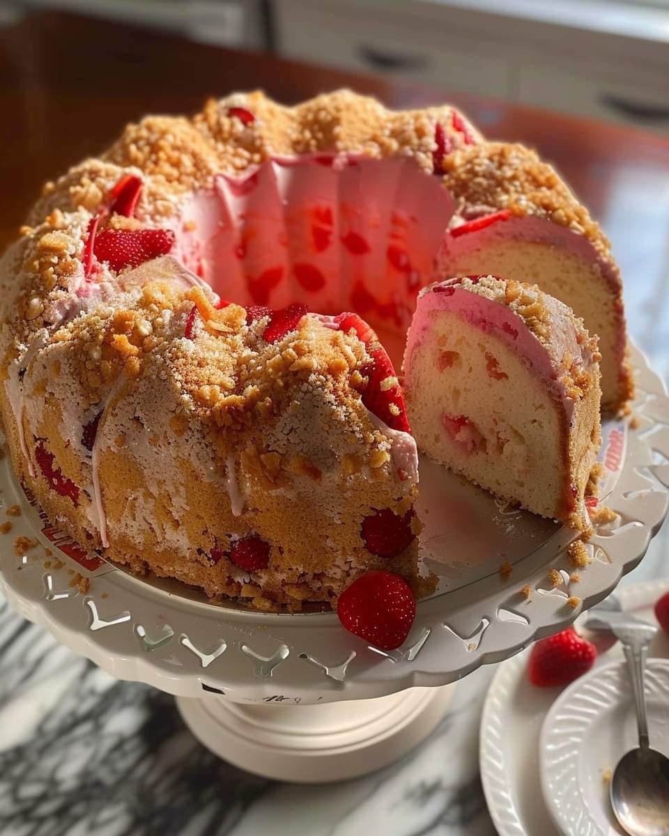 Indulge In The Sweet Delight Of Our Strawberry Crunch Pound Cake
