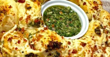 Bacon Chimichurri Pull Apart Bread With Asiago And Mozzarella Cheese
