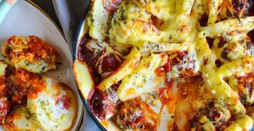 Cheesy Meatball Topped Potatoes, A Comforting Dish With A Crispy Golden Crust!