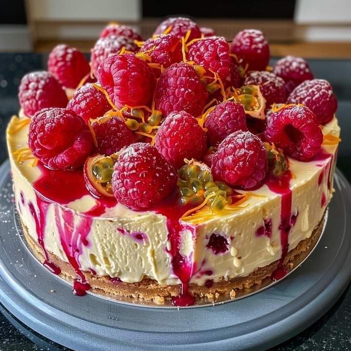 Baked Raspberry And Passionfruit Cheesecake