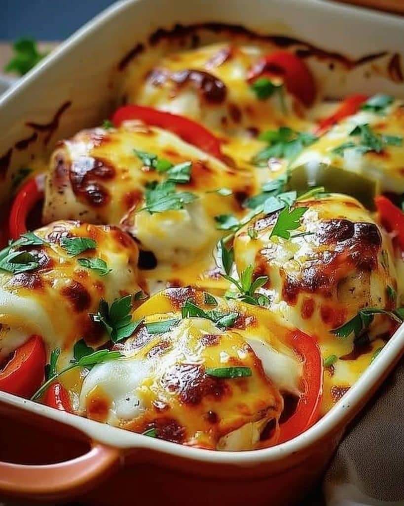 Cheesy Baked Chicken And Peppers