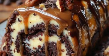 Gooey Chocolate Caramel Turtle Cake Roll
