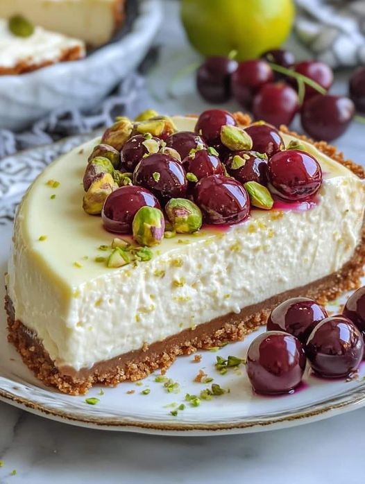 Lemon Lime Cherry Pistachio Cheesecake