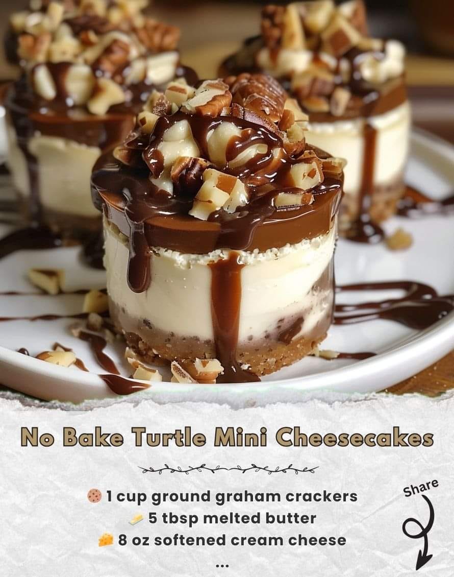 No Bake Turtle Mini Cheesecakes