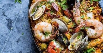 Skillet Grilled Seafood And Chorizo Paella