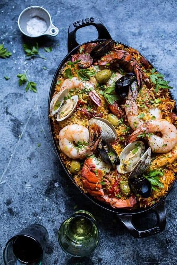 Skillet Grilled Seafood And Chorizo Paella