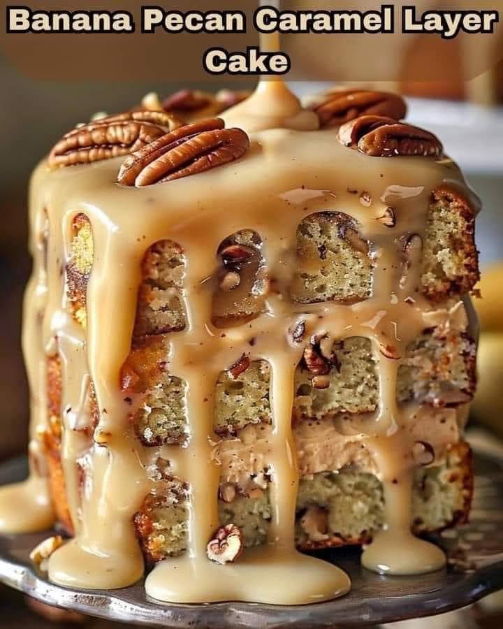 Banana Pecan Caramel Layer Cake