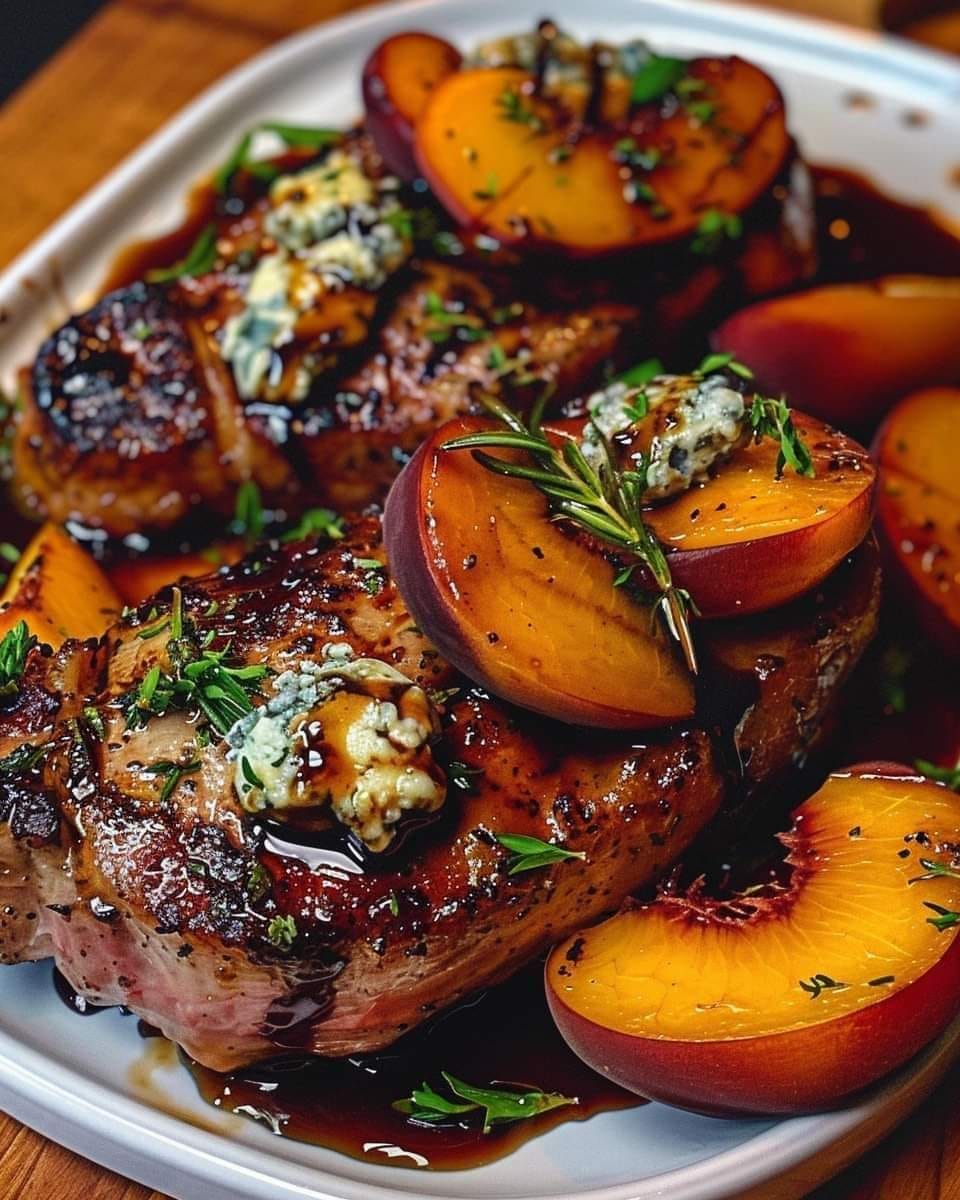Balsamic Peach Pork Chops With Blue Cheese