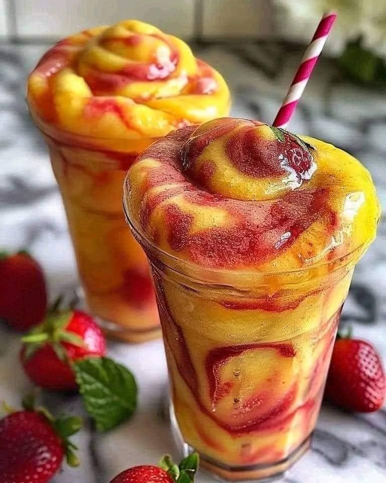 Fresh Pineapple Strawberry Swirled Slushies