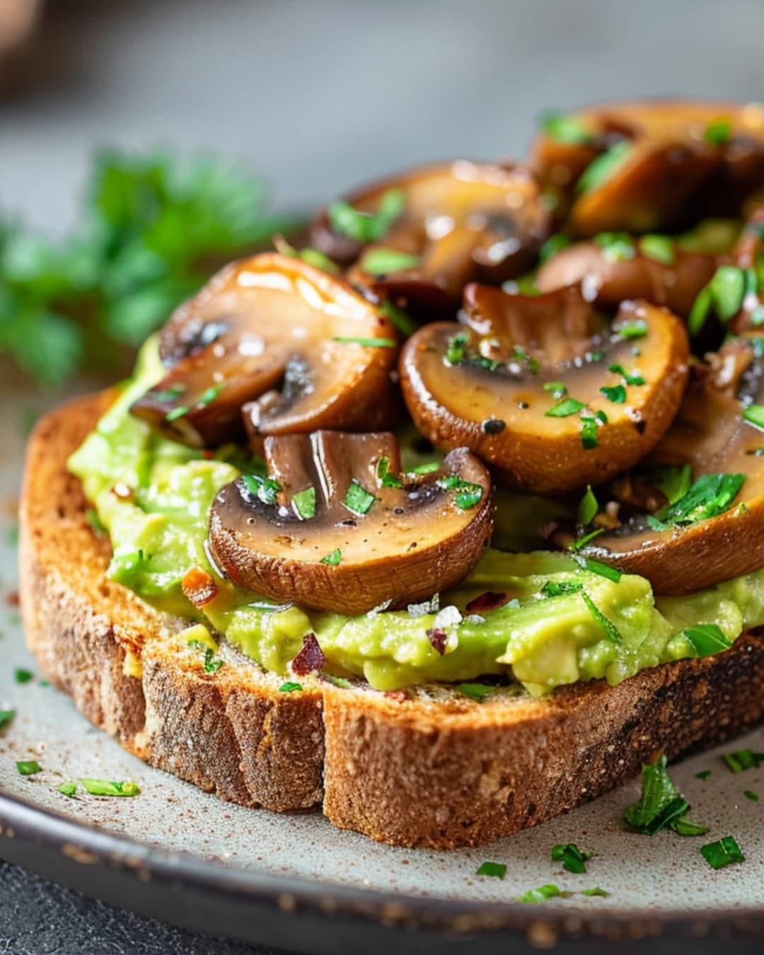 Garlicky Avocado Mushroom Toast