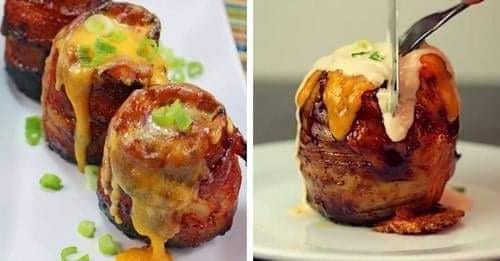 Bbq bacon wrapped volcano potatoes