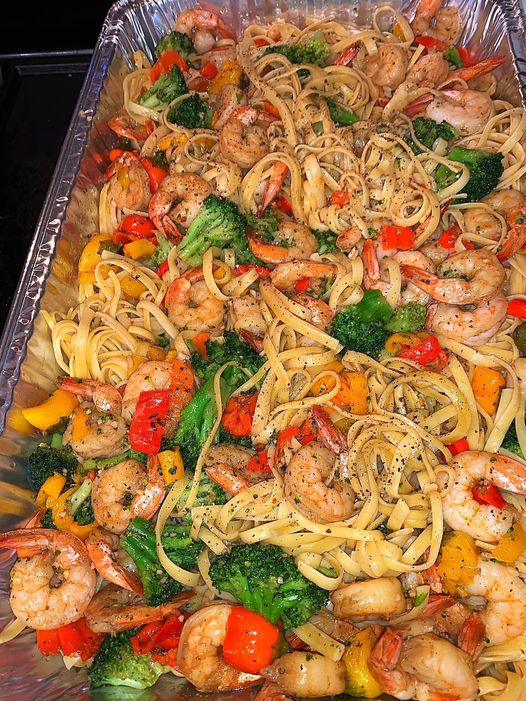 Cajun shrimp pasta with lemon and veggies