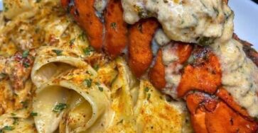 Cajun lobster , crab and salmon alfredo