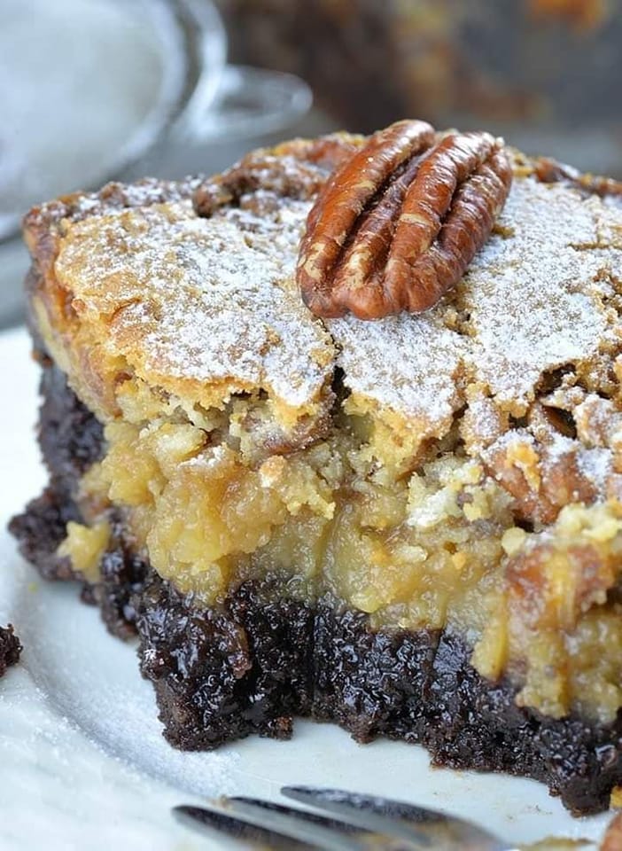 Chocolate pecan ooey gooey butter cake