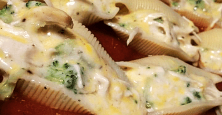 Chicken broccoli alfredo stuffed shells!