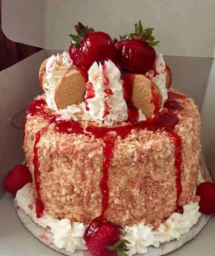 Homemade strawberry shortcake cheesecake cake