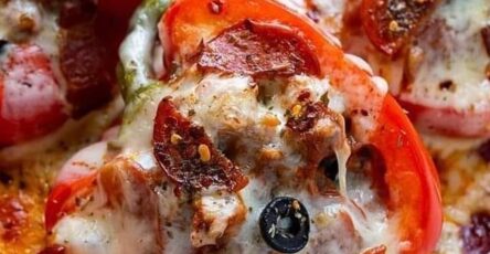 Meat lovers pizza stuffed peppers