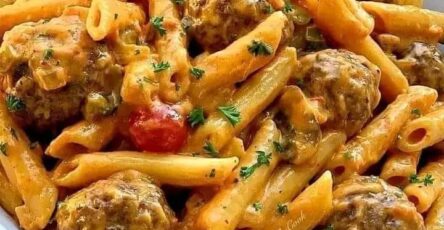 Penne pasta with meat balls