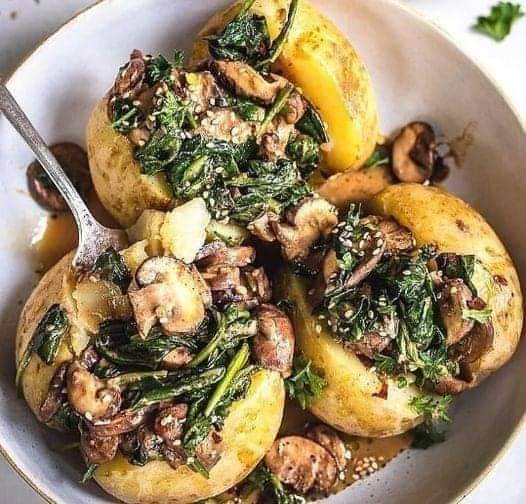 Stuffed baked potatoes with mushroom and spinach