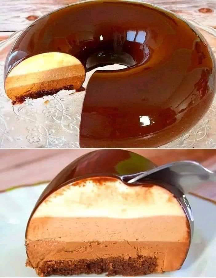 Three layers chocolate mousse cake