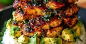 Honey lime chicken & avocado rice stack