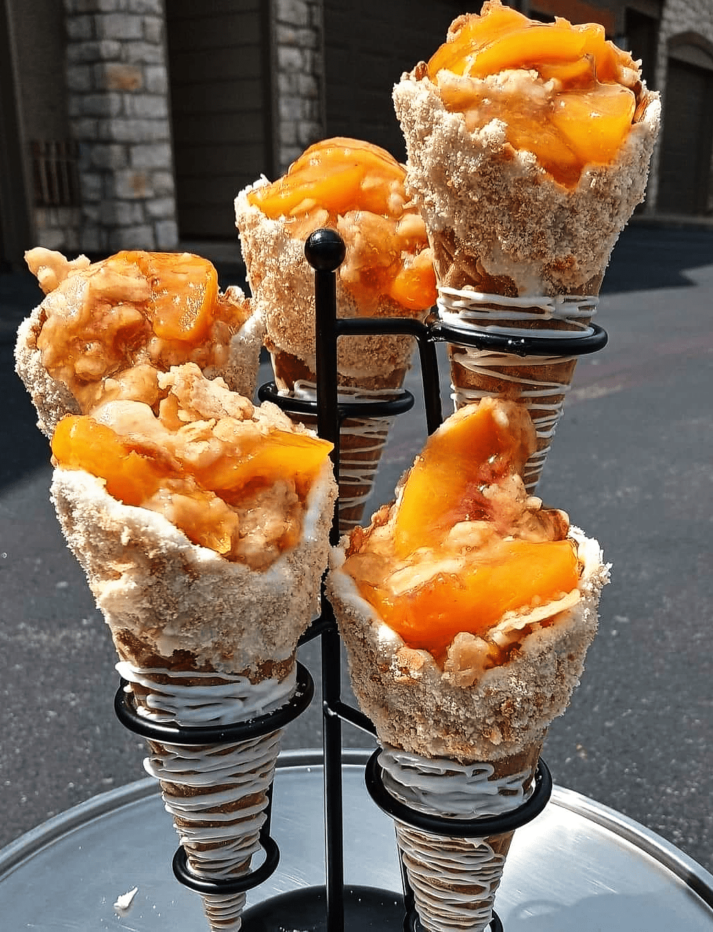Peach cobbler cones