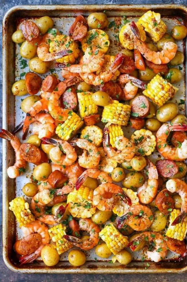 Sheet pan shrimp boil