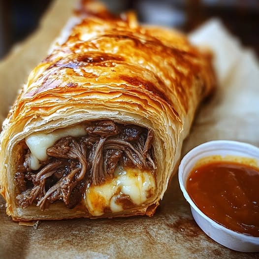 Shredded beef & cheese pastry rolls