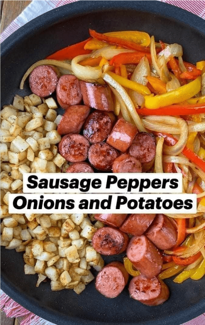 Smoked sausage, peppers, onions & potatoes skillet