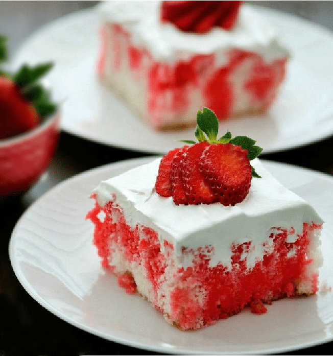 Strawberry jello poke cake
