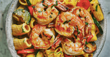 Squash and lemon garlic shrimp pasta