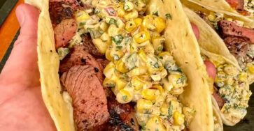 Grilled elote steak tacos