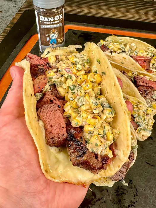 Grilled elote steak tacos