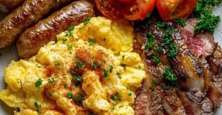 Hearty steak & sausage breakfast plate