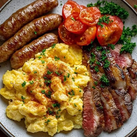 Hearty steak & sausage breakfast plate