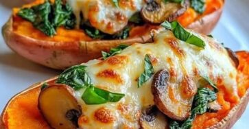 Sweet potato skins loaded with spinach