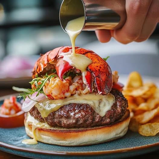 Surf and turf burger with butter poached lobster